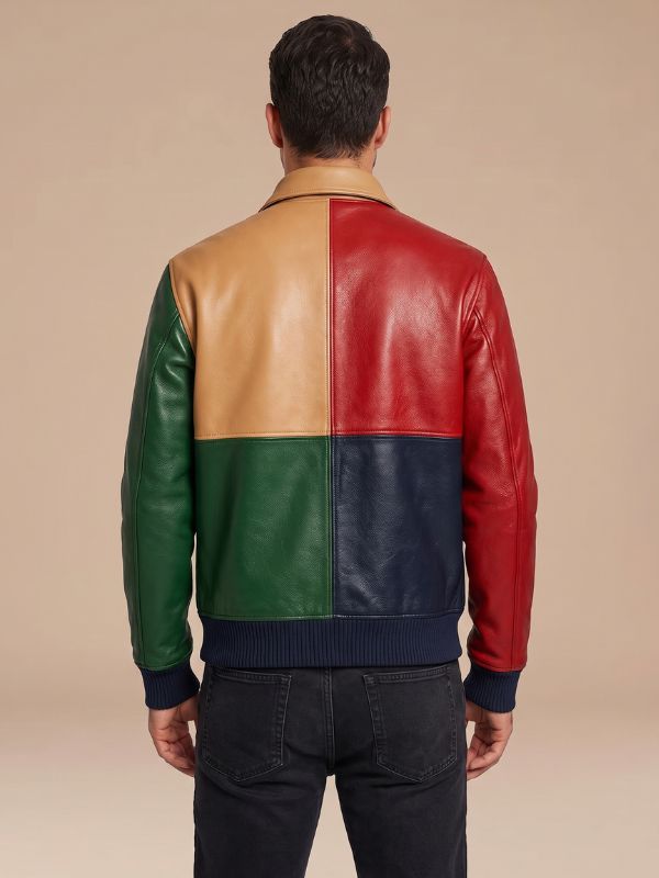Men's Multicolor Leather Bomber Jacket