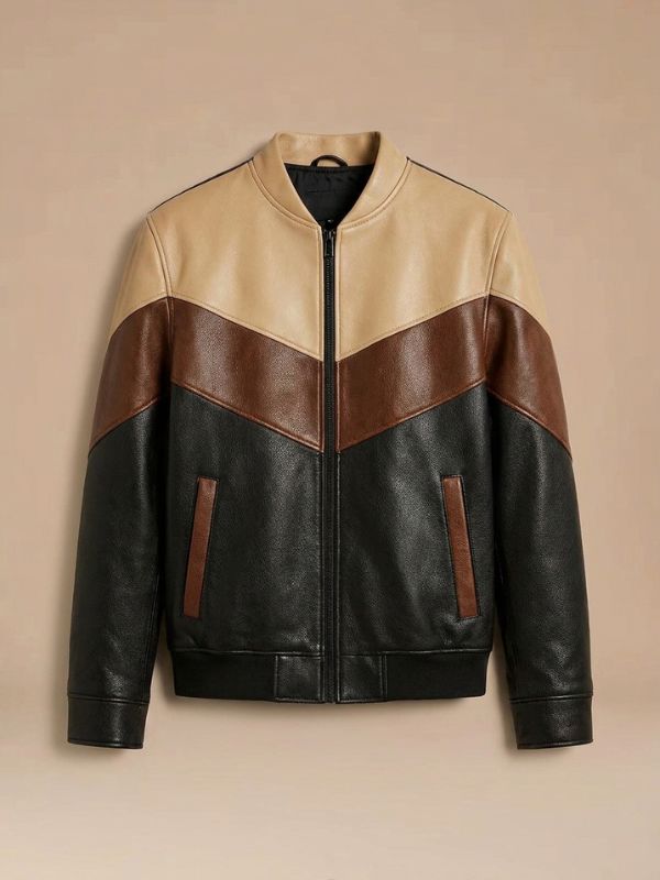 Black Brown Tan Leather Bomber Jacket Men