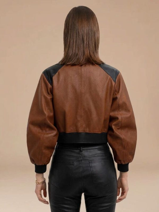 Women's Balloon Sleeves Cropped Leather Jacket