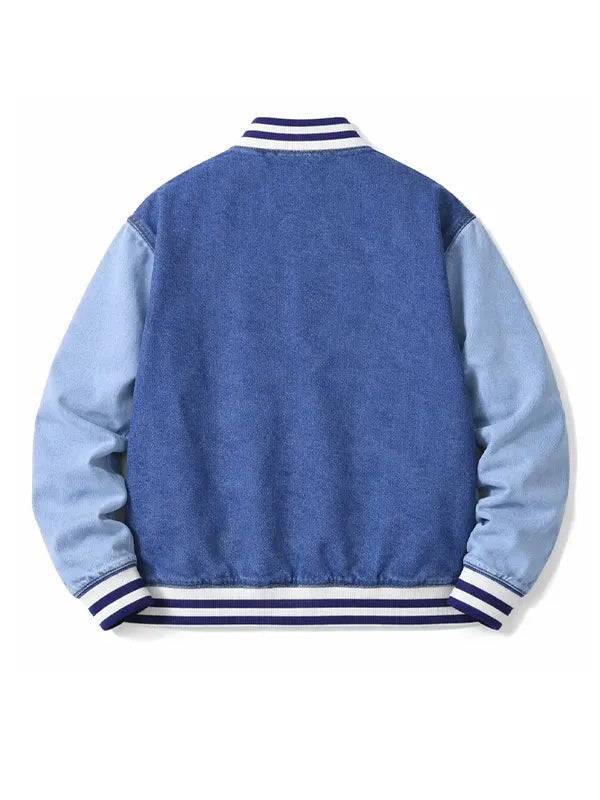 Colorblock Denim Blue Varsity Jacket