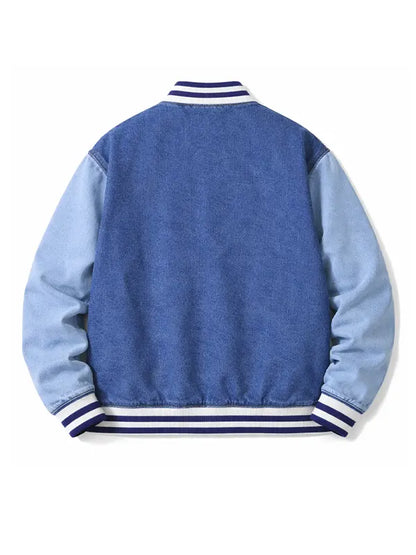 Colorblock Denim Blue Varsity Jacket