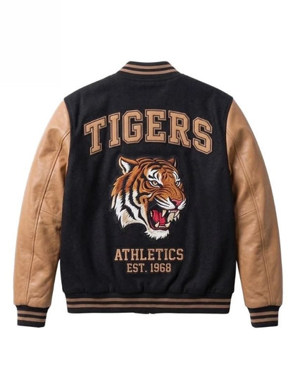 Unisex Black and Tan Tigers Varsity Jacket