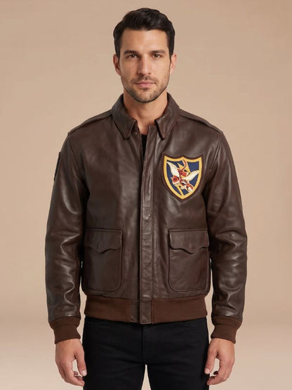 Men's Brown Leather Flying Tigers Style A-2 Bomber Jacket