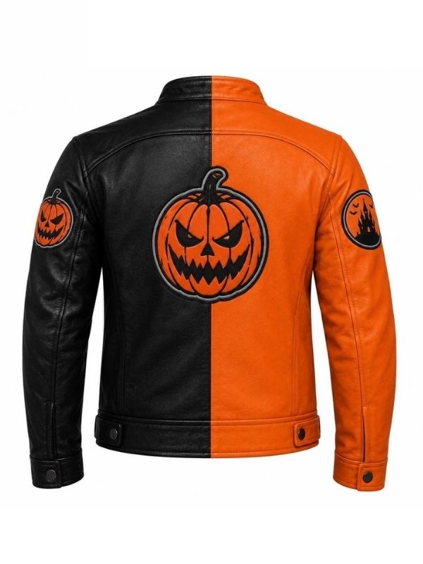 Pumpkin Black and Orange Leather Biker Jacket