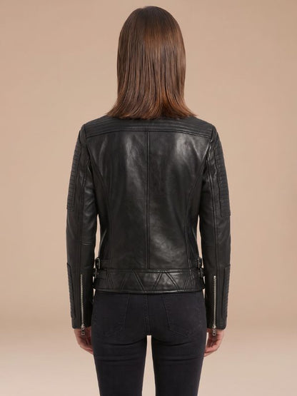 Women's Black Genuine Leather Asymmetric Biker Jacket