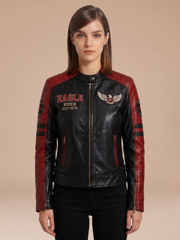 Womens Eagle Rider Geniune Leather Biker Jacket