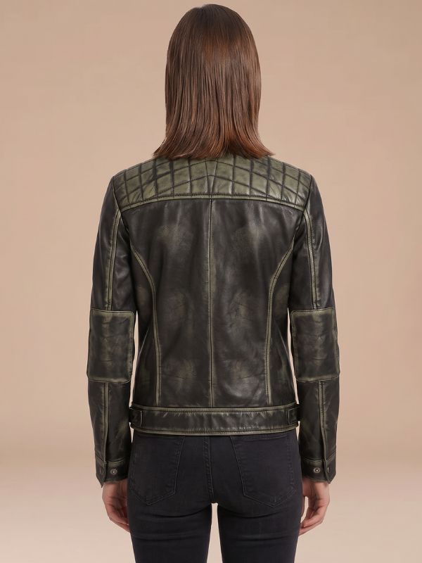 Womens Vintage-Washed Black Leather Moto Jacket