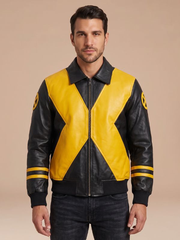 X-Men 97 Yellow Black Leather Bomber Jacket