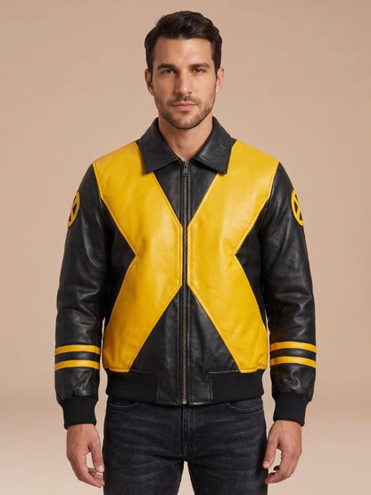 X-Men 97 Yellow Black Leather Bomber Jacket