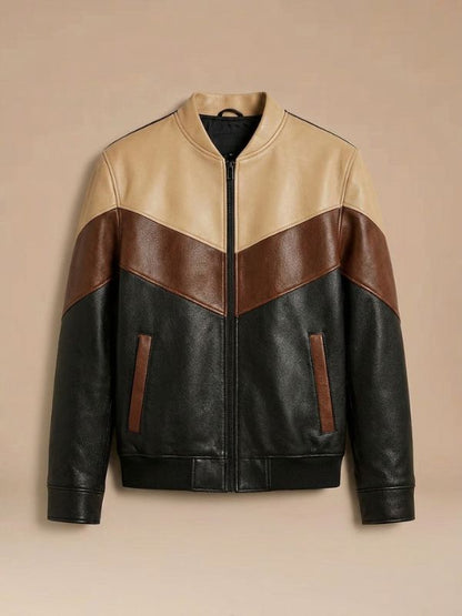 Black Brown Tan Leather Bomber Jacket Men