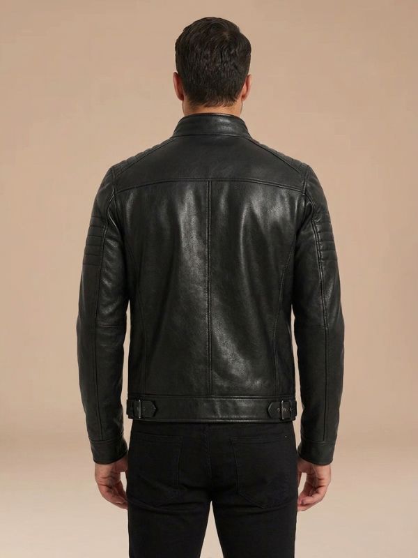 Black Cowhide Leather Biker Jacket