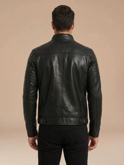 Black Cowhide Leather Biker Jacket