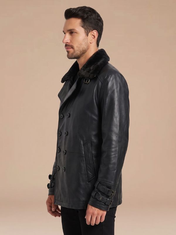 Leon RE 9 Requiem Black Leather Peacoat