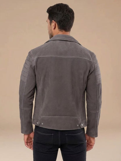 Men's Moto Grey Suede Leather Jacket