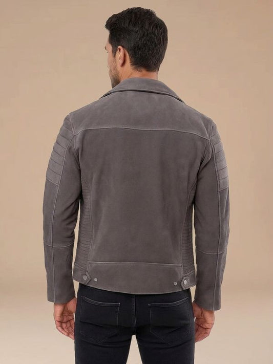 Men's Moto Grey Suede Leather Jacket