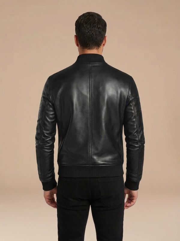 Mens Black Sheepskin Leather Bomber Jacket