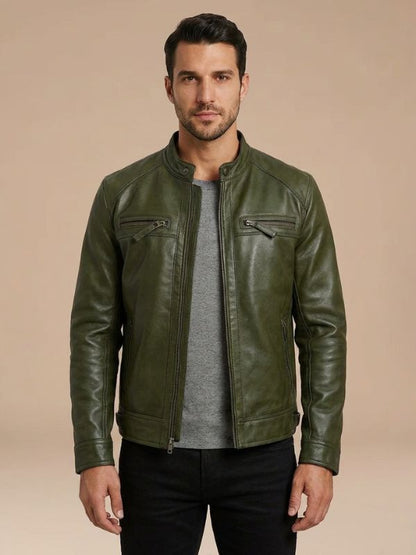 Mens Cafe Racer Sheep Napa Leather Jacket