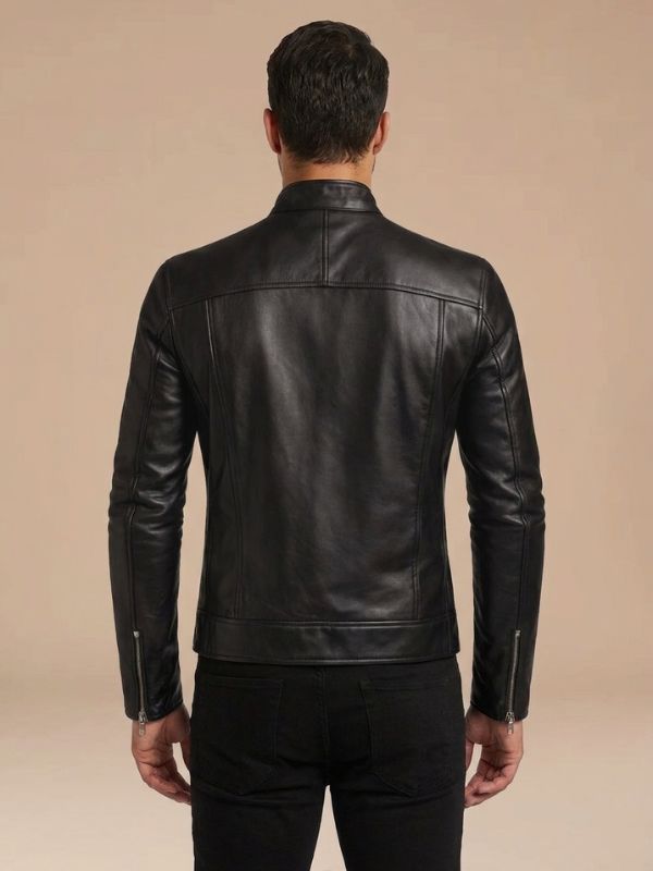 Men's Cafe Racer Zip Pocket Leather Jacket