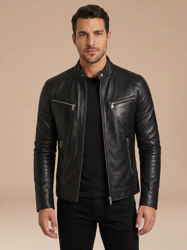 Men's Classic Café Racer Black Leather Jacket