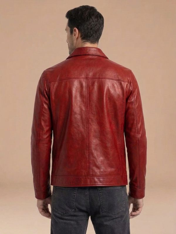 Men's Handmade Shirt Collar Leather Jacket