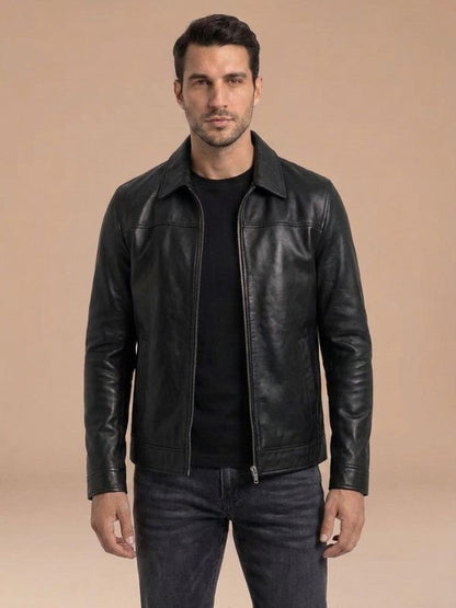 Men's Handmade Zip-Front Style Leather Jacket