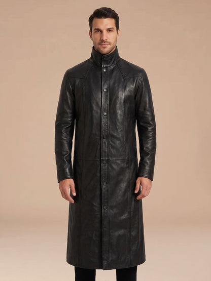 Men's Matrix Style Black Leather Trench Coat