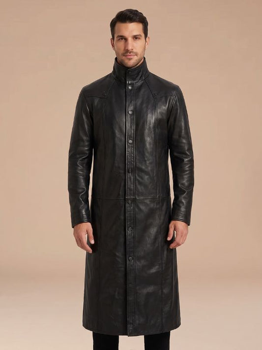 Men's Matrix Style Black Leather Trench Coat