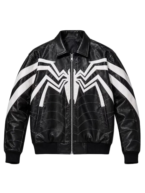 Spider-Man Symbiote Black Leather Bomber Jacket