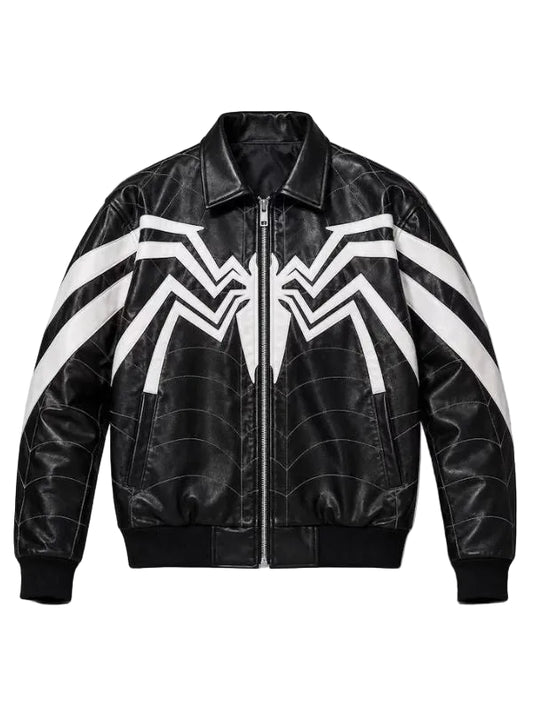 Spider-Man Symbiote Black Leather Bomber Jacket