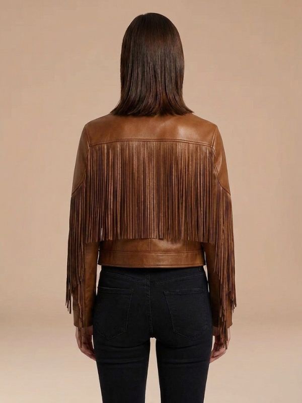 Womens Boho Western Style Fringe Cropped Jacket
