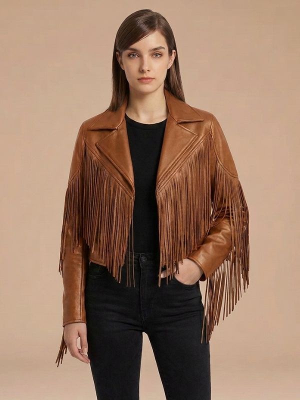 Womens Boho Western Style Fringe Cropped Jacket
