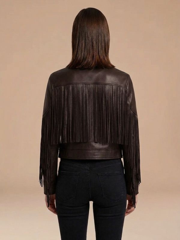 Womens Boho Western Style Fringe Leather Jacket