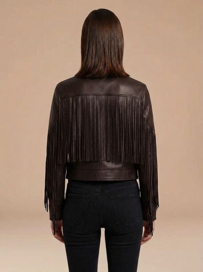 Womens Boho Western Style Fringe Leather Jacket