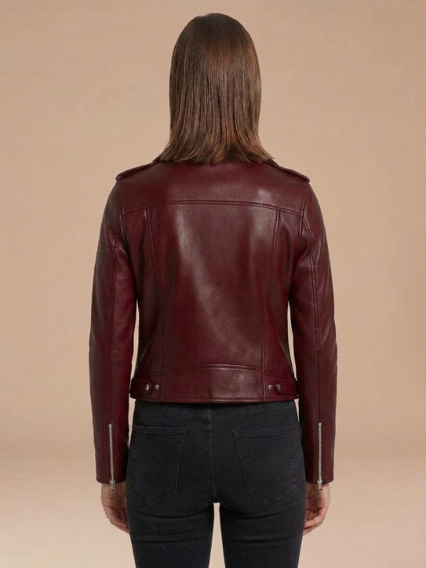 Women's Fitted Assymetric Zip  Leather Biker Jacket