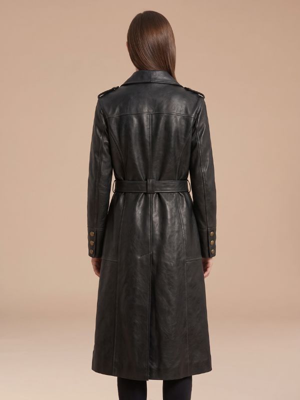 Women's Shawl Collar Lambskin Leather Trench Coat