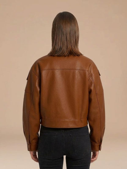 Women's High Collar Black Leather Jacket