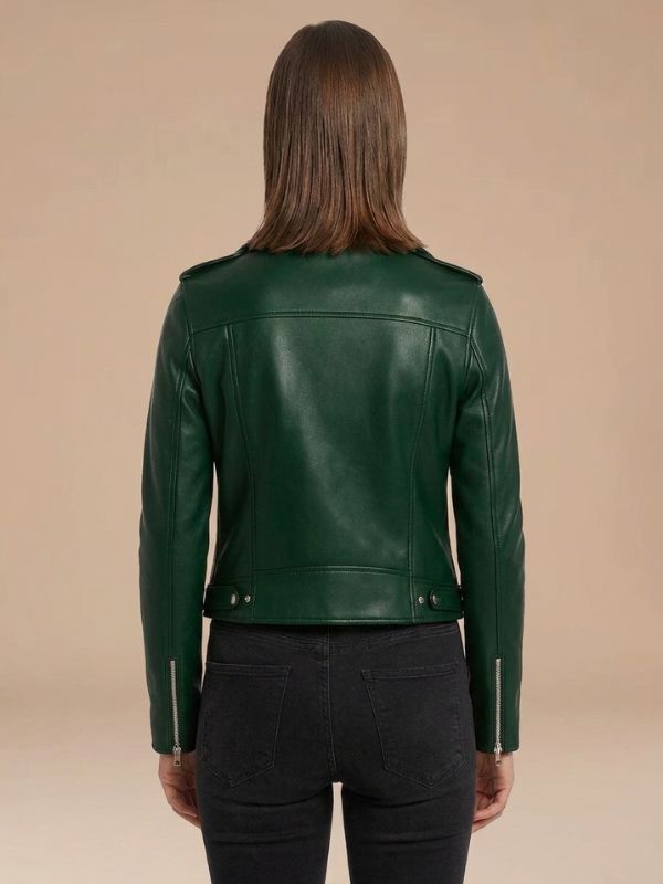 Women's Moto Style Fitted Leather Biker Jacket Back View