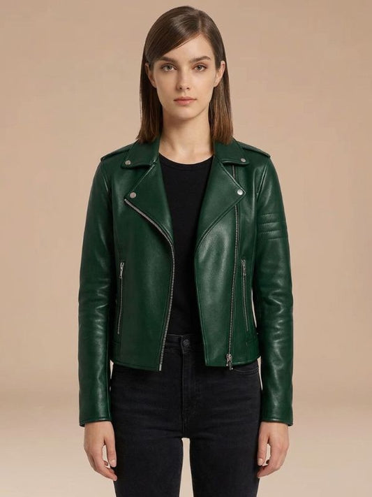 Women's Moto Style Fitted Leather Biker Jacket