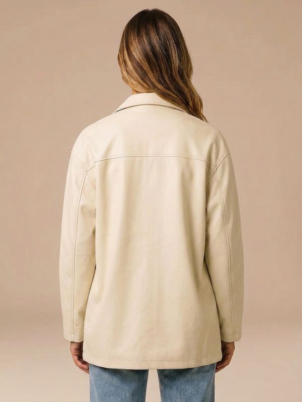 Women's Cream Oversized Leather Jacket