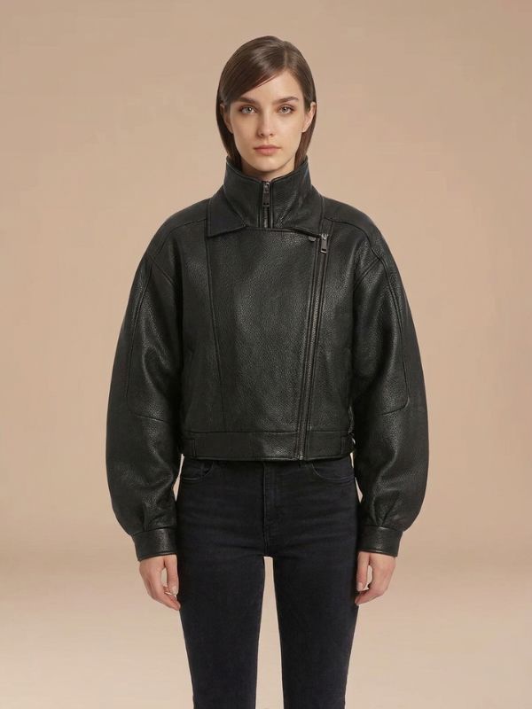 Women's Oversized Cropped Leather Jacket