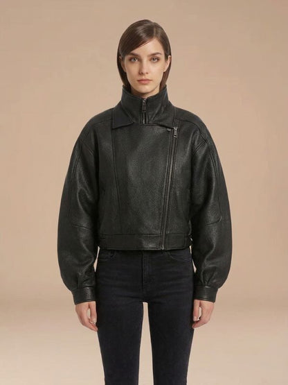 Women's Oversized Cropped Leather Jacket