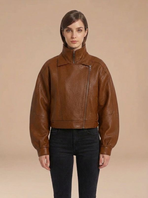 Women's Puff Sleeve Black Leather Jacket