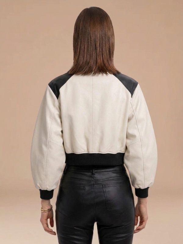 Women's Sleek Contrast Design Cropped Leather Jacket