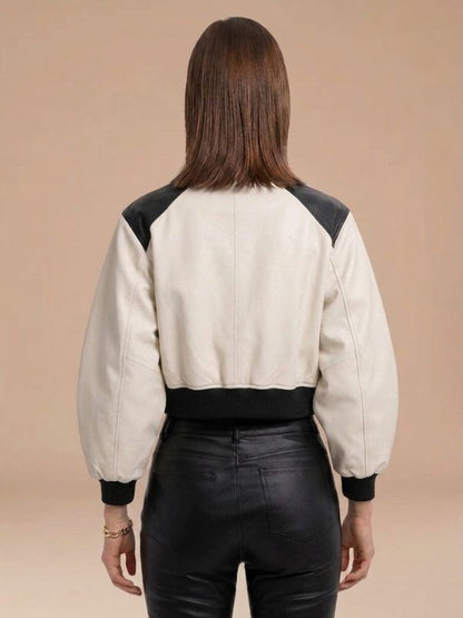 Women's Sleek Contrast Design Cropped Leather Jacket