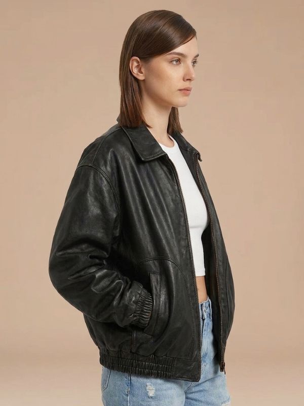 Women's Street Style Oversized Leather Bomber Jacket