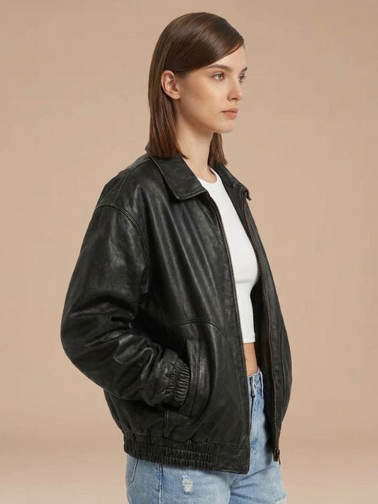 Women's Street Style Oversized Leather Bomber Jacket