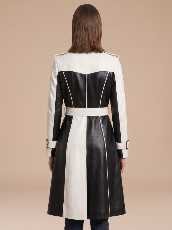 Women's Two Tone Leather Trench Coat