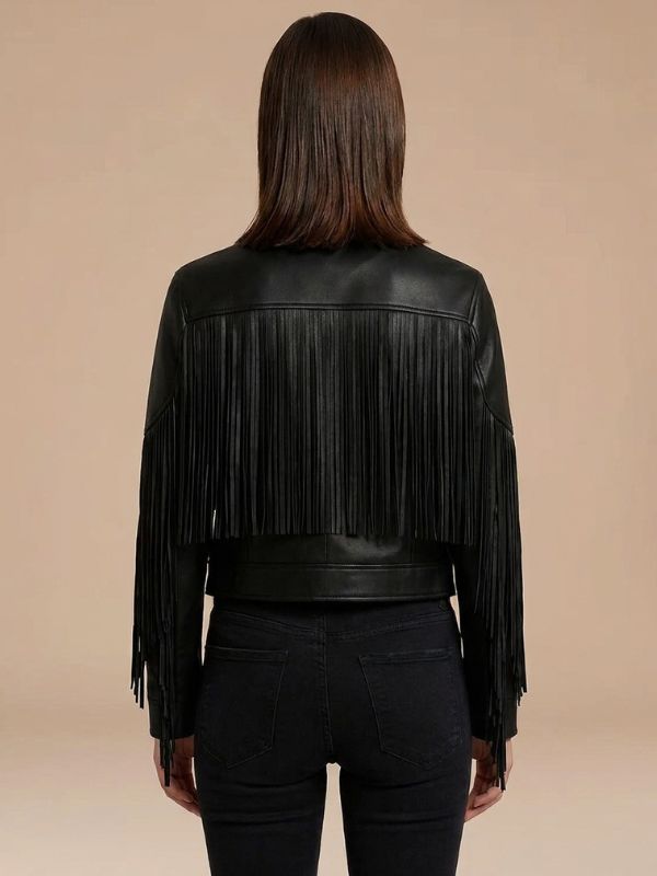Women's Western Style Fringe Leather Cropped Jacket