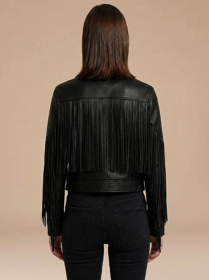 Women's Western Style Fringe Leather Cropped Jacket